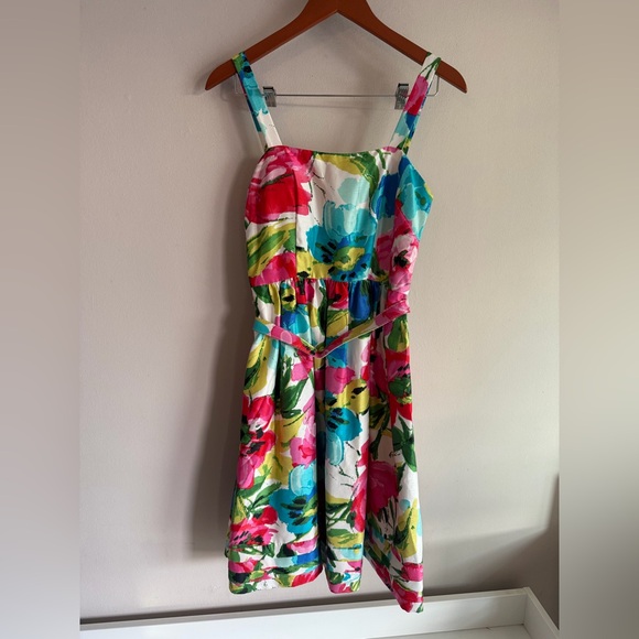 Eliza J Dresses & Skirts - Eliza J New York Floral Watercolor Fit Flare Belted Sun Dress Womens 4‎ Multi